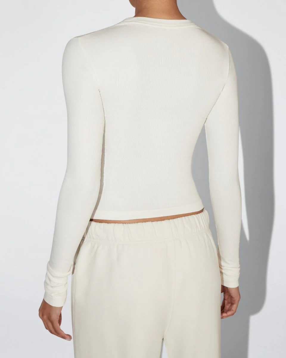 Long Sleeve Ribbed Tee | Ecru - Image 7