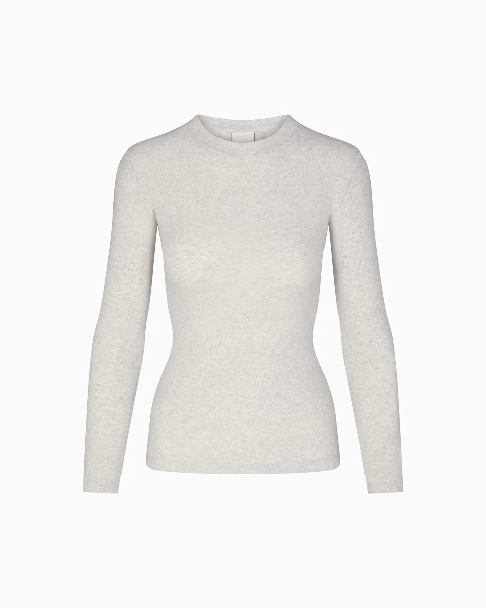 Long Sleeve Ribbed Tee | Light Heather Grey - Image 2