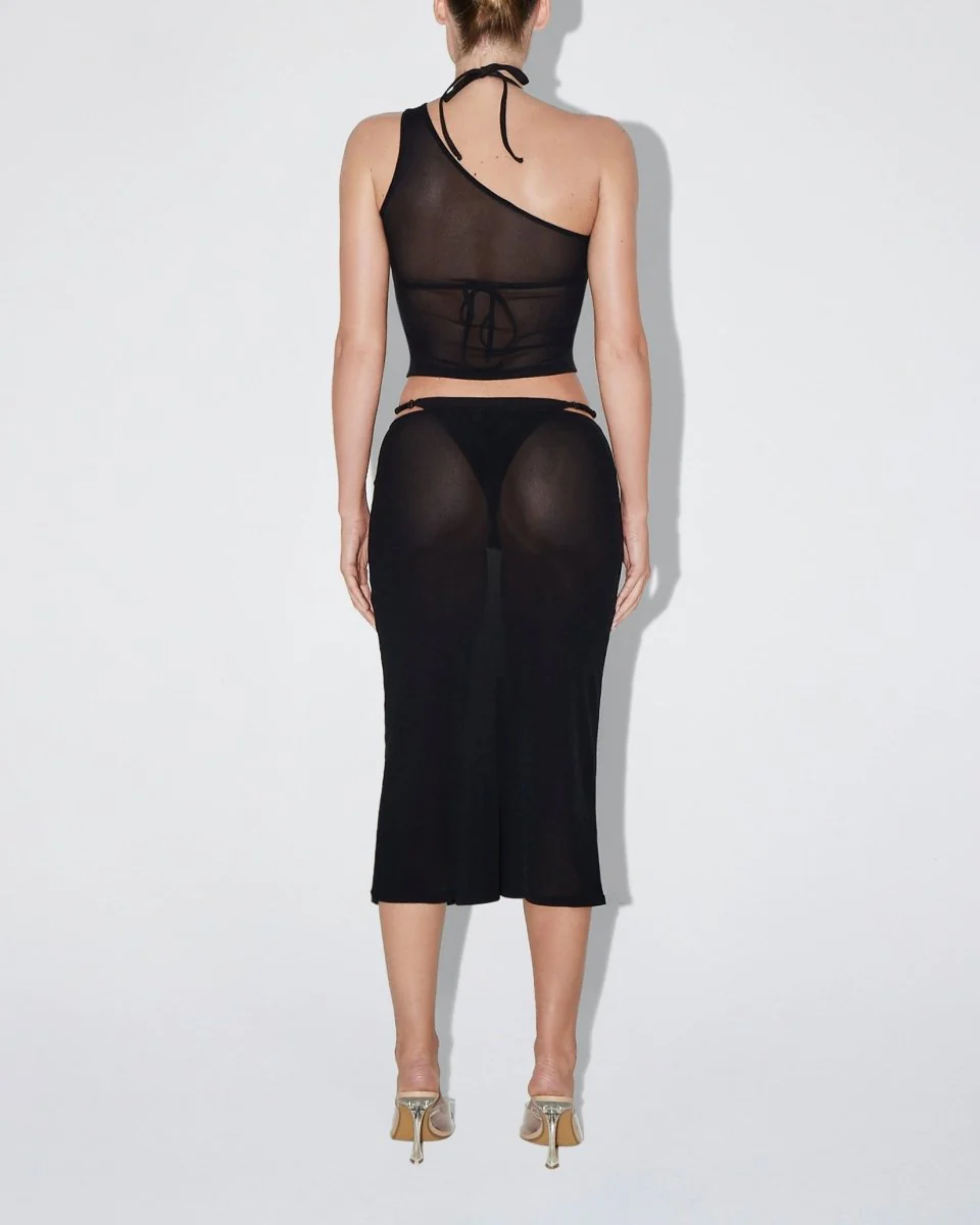 Mesh One Shoulder Top | Black - Image 5