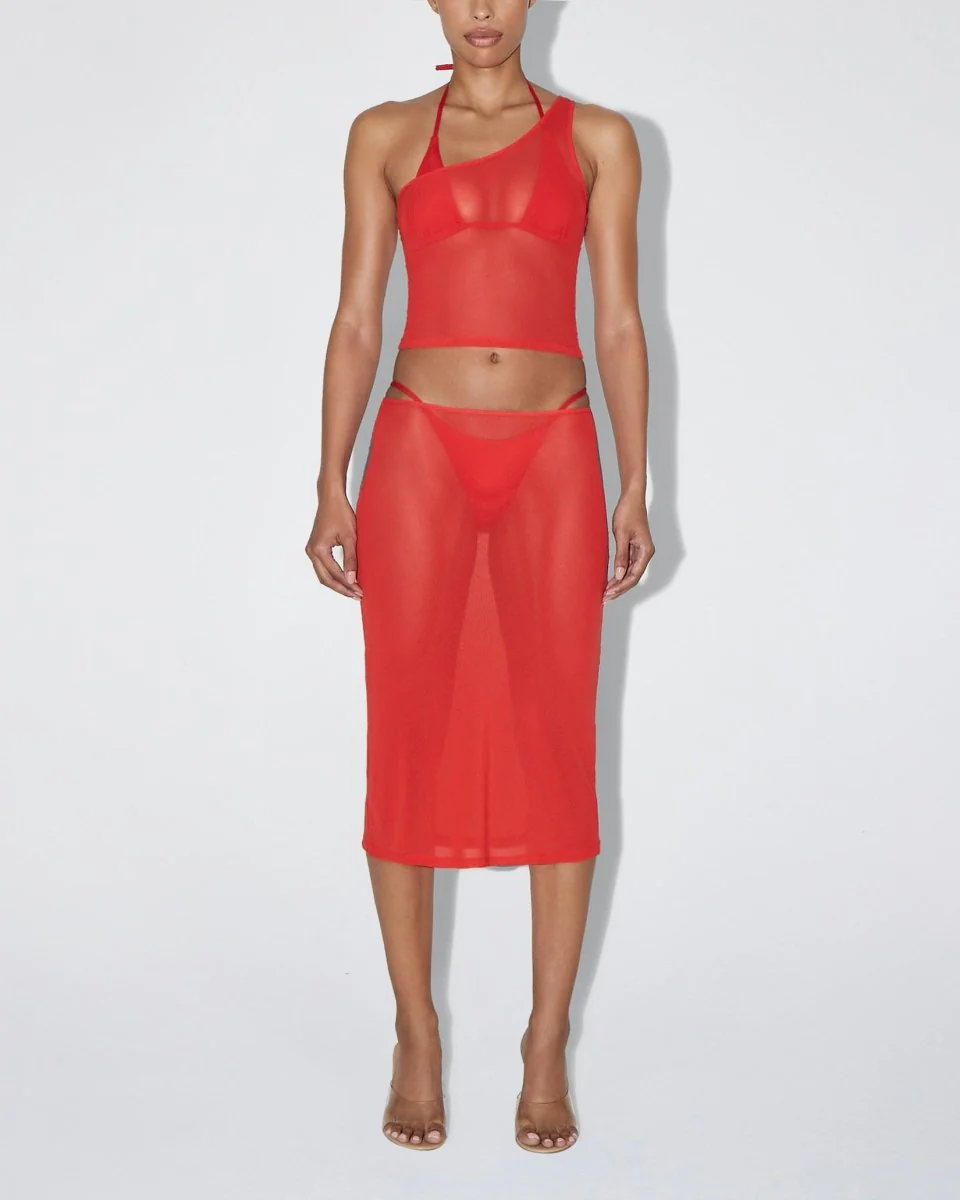 Mesh One Shoulder Top | Cherry - Image 3