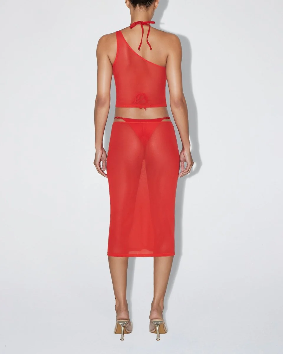 Mesh One Shoulder Top | Cherry - Image 5
