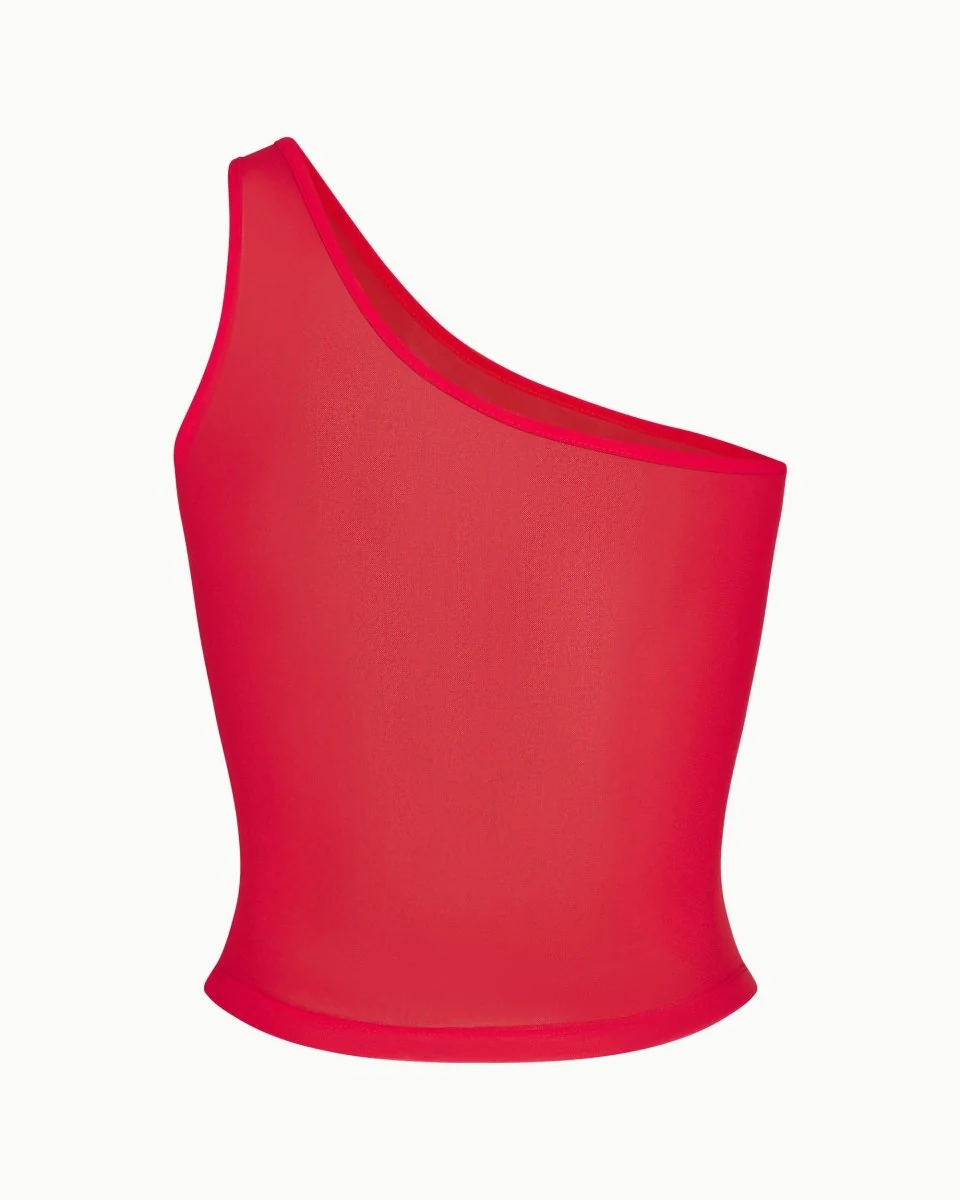 Mesh One Shoulder Top | Cherry - Image 6
