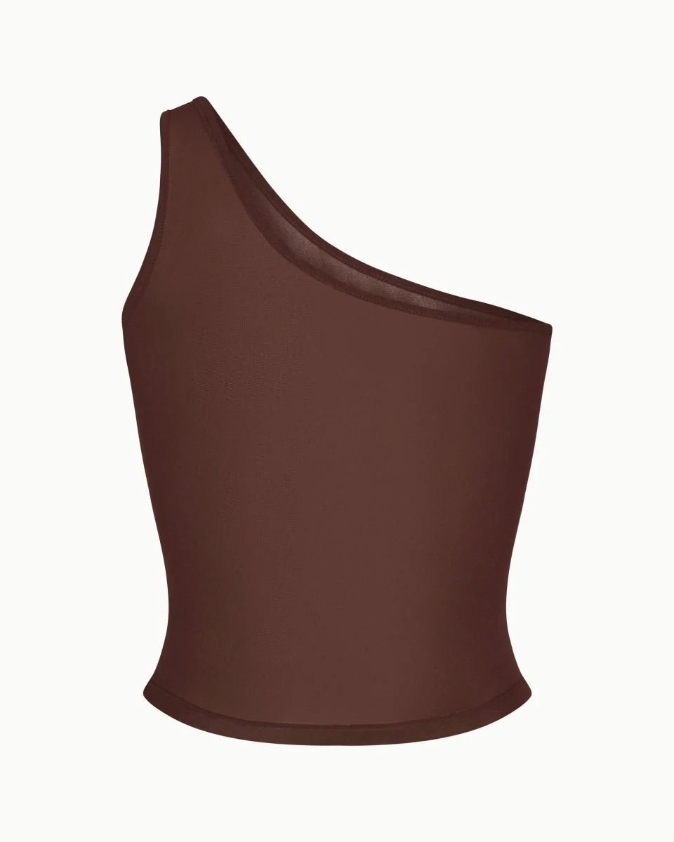 Mesh One Shoulder Top | Chocolate - Image 5