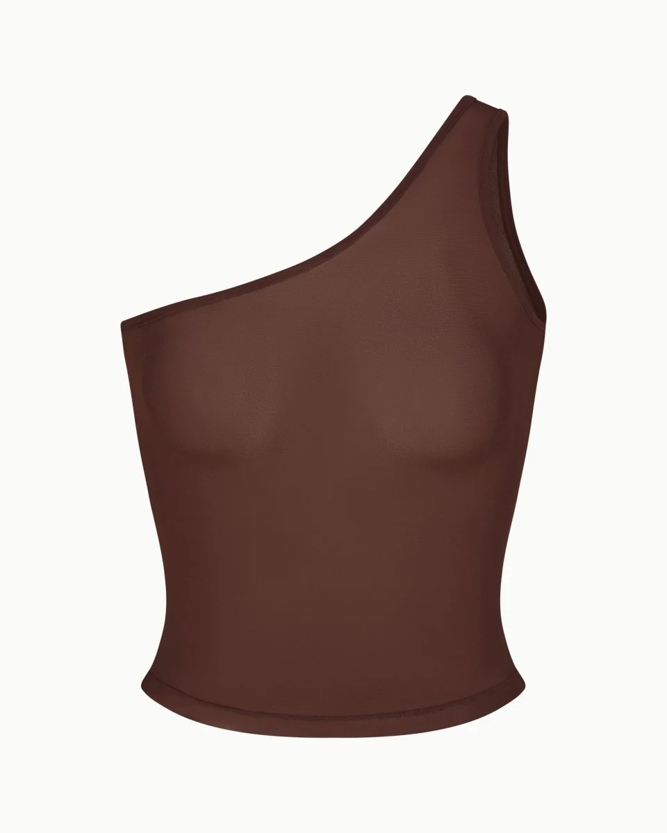 Mesh One Shoulder Top | Chocolate - Image 6