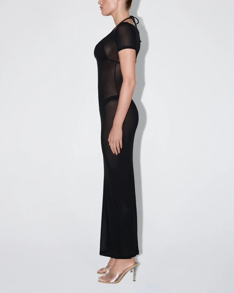 Mesh Scoop Neck Maxi Dress | Black - Image 4