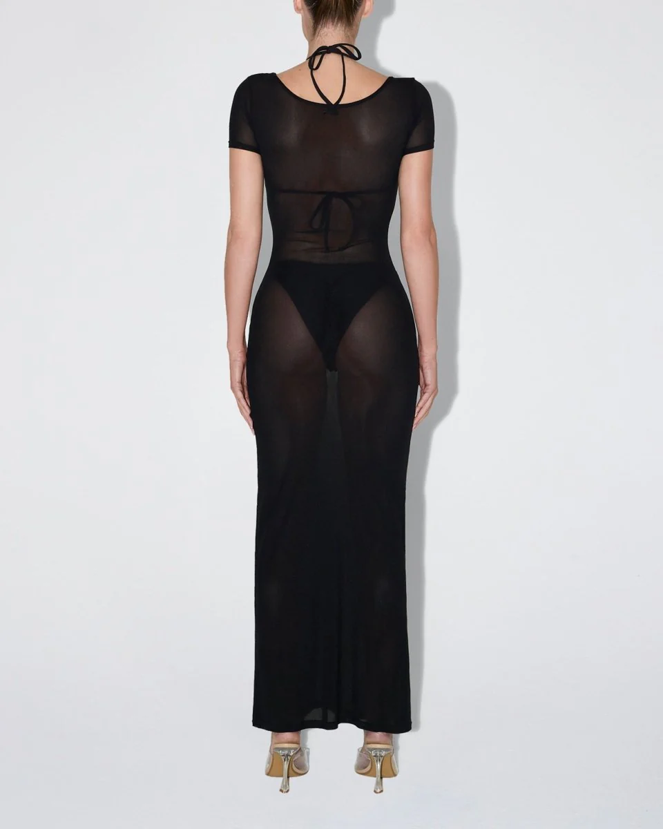 Mesh Scoop Neck Maxi Dress | Black - Image 5
