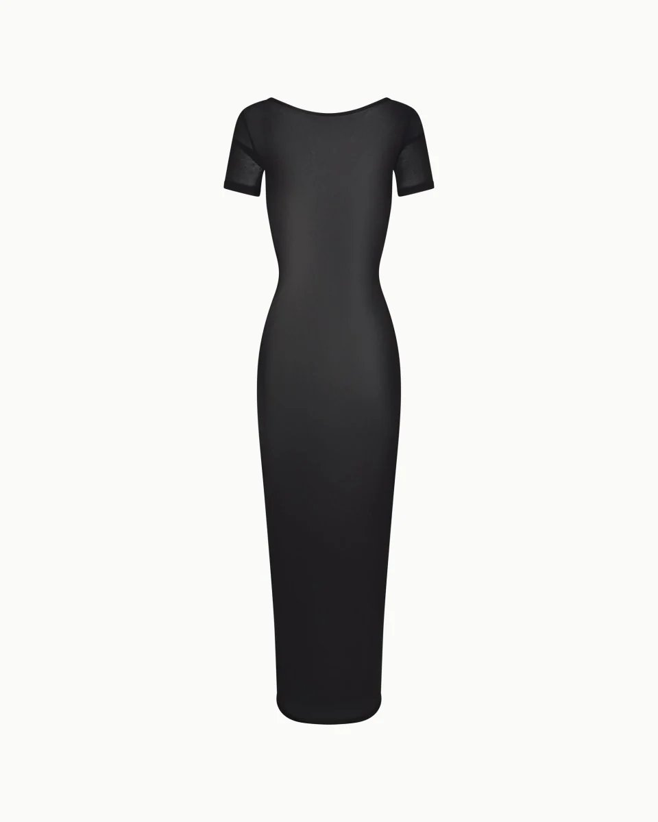 Mesh Scoop Neck Maxi Dress | Black - Image 6