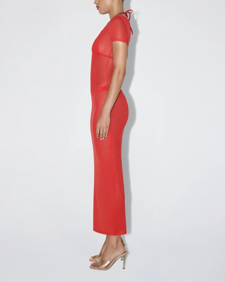 Mesh Scoop Neck Maxi Dress | Cherry - Image 4