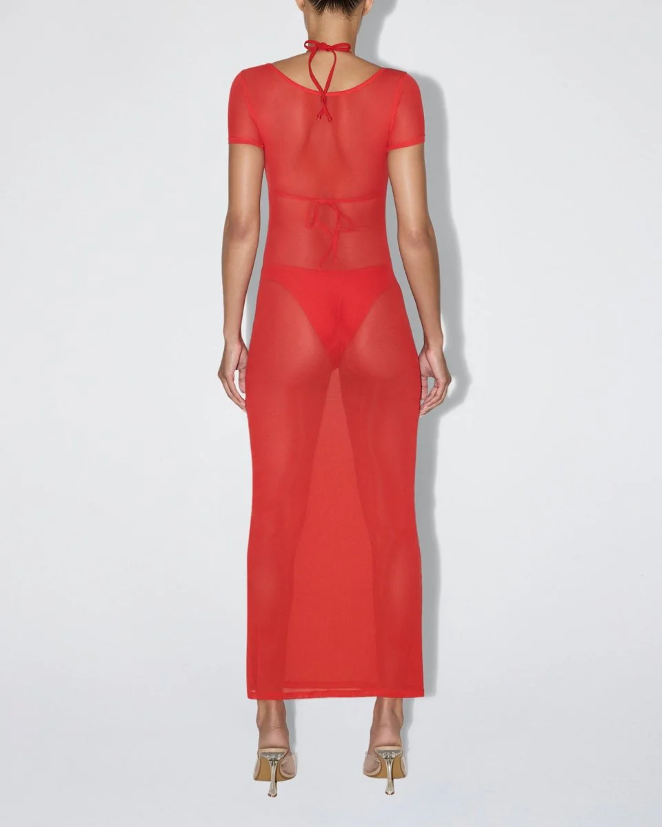 Mesh Scoop Neck Maxi Dress | Cherry - Image 5