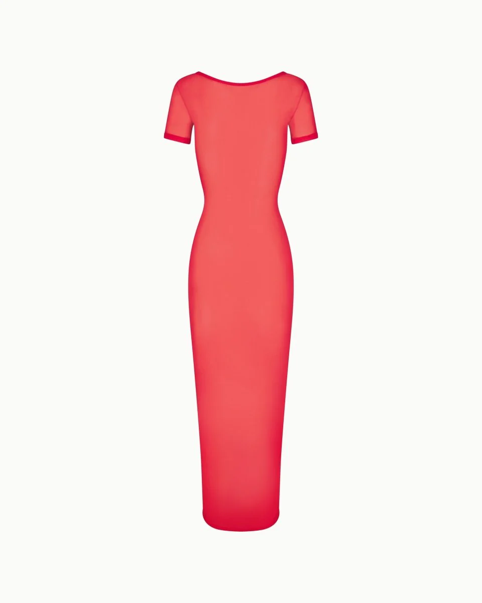 Mesh Scoop Neck Maxi Dress | Cherry - Image 6