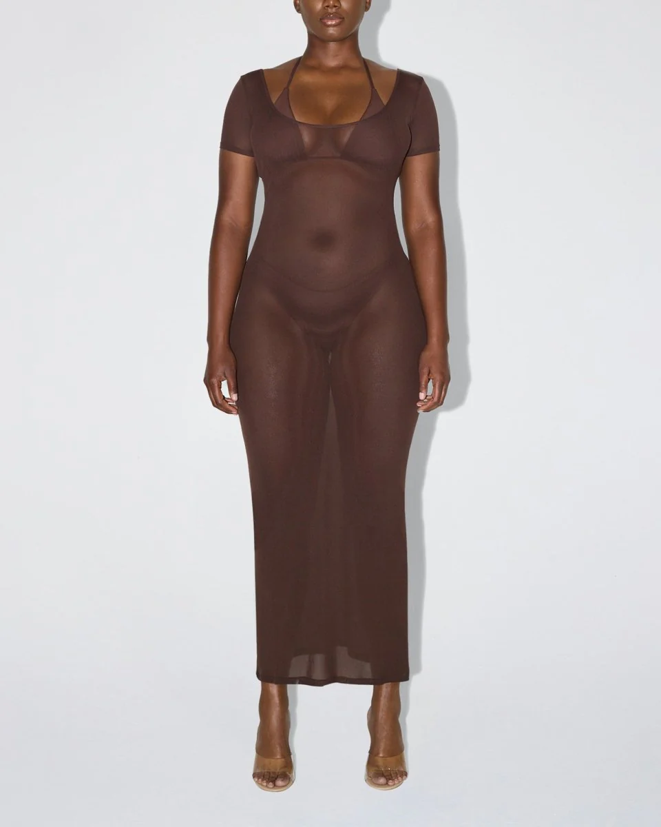 Mesh Scoop Neck Maxi Dress | Chocolate - Image 3