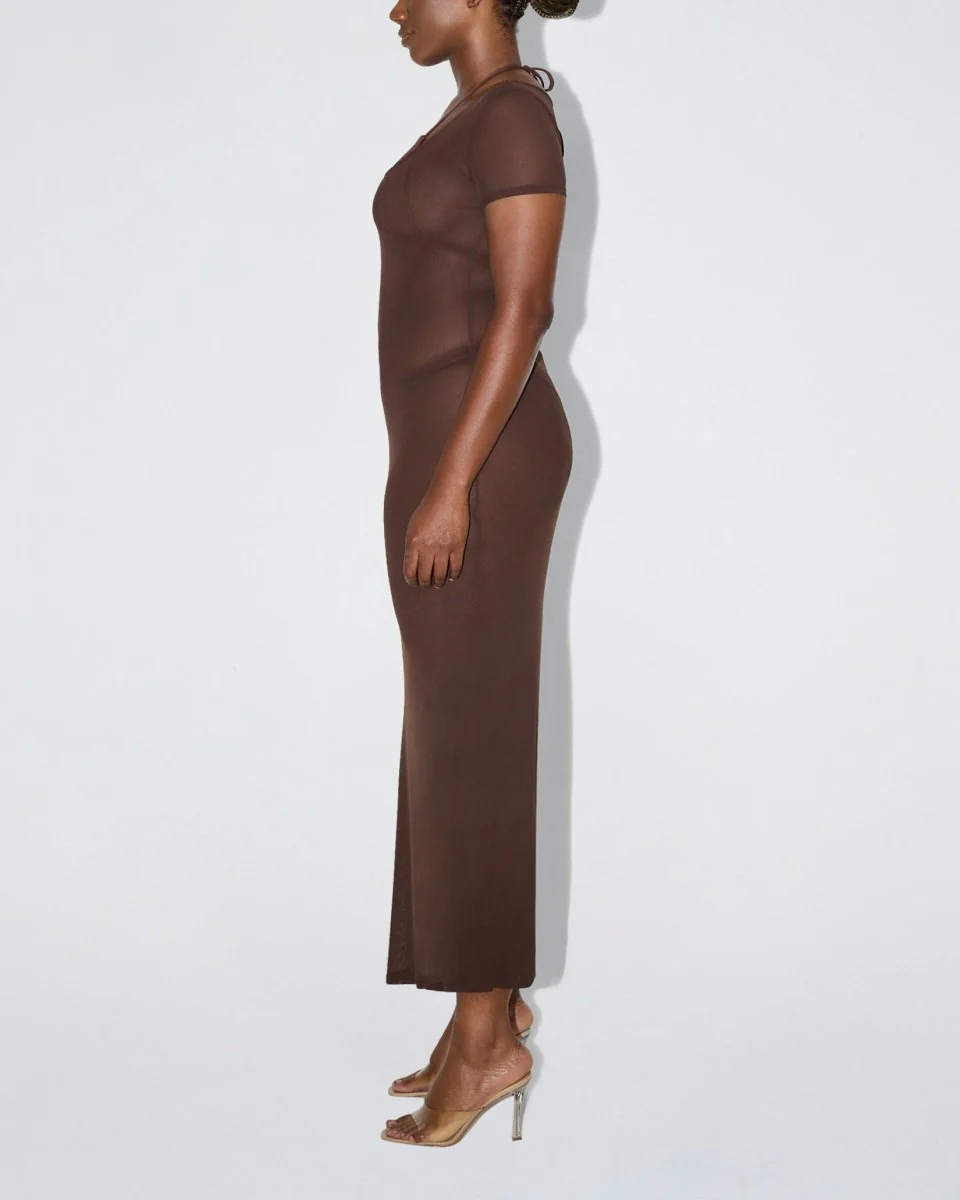 Mesh Scoop Neck Maxi Dress | Chocolate - Image 4