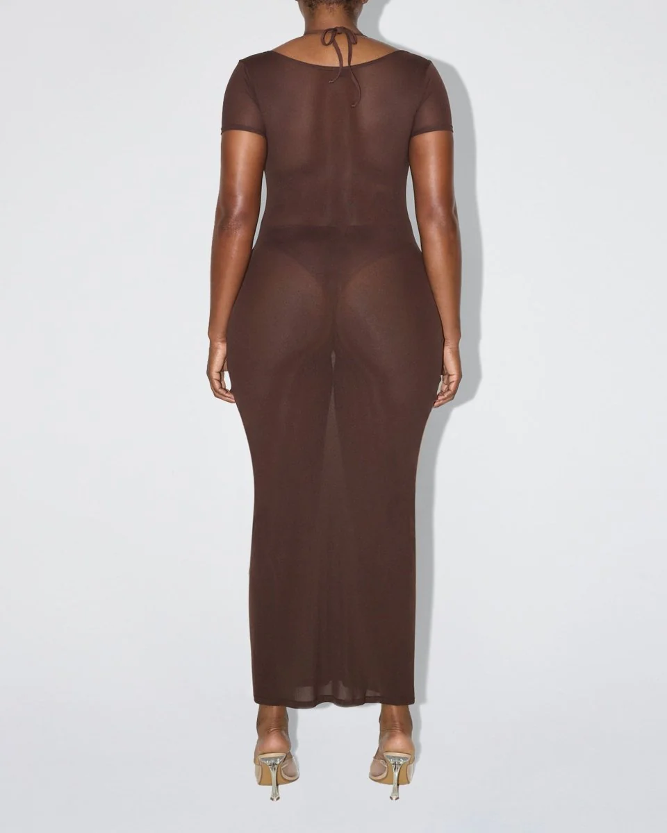 Mesh Scoop Neck Maxi Dress | Chocolate - Image 5