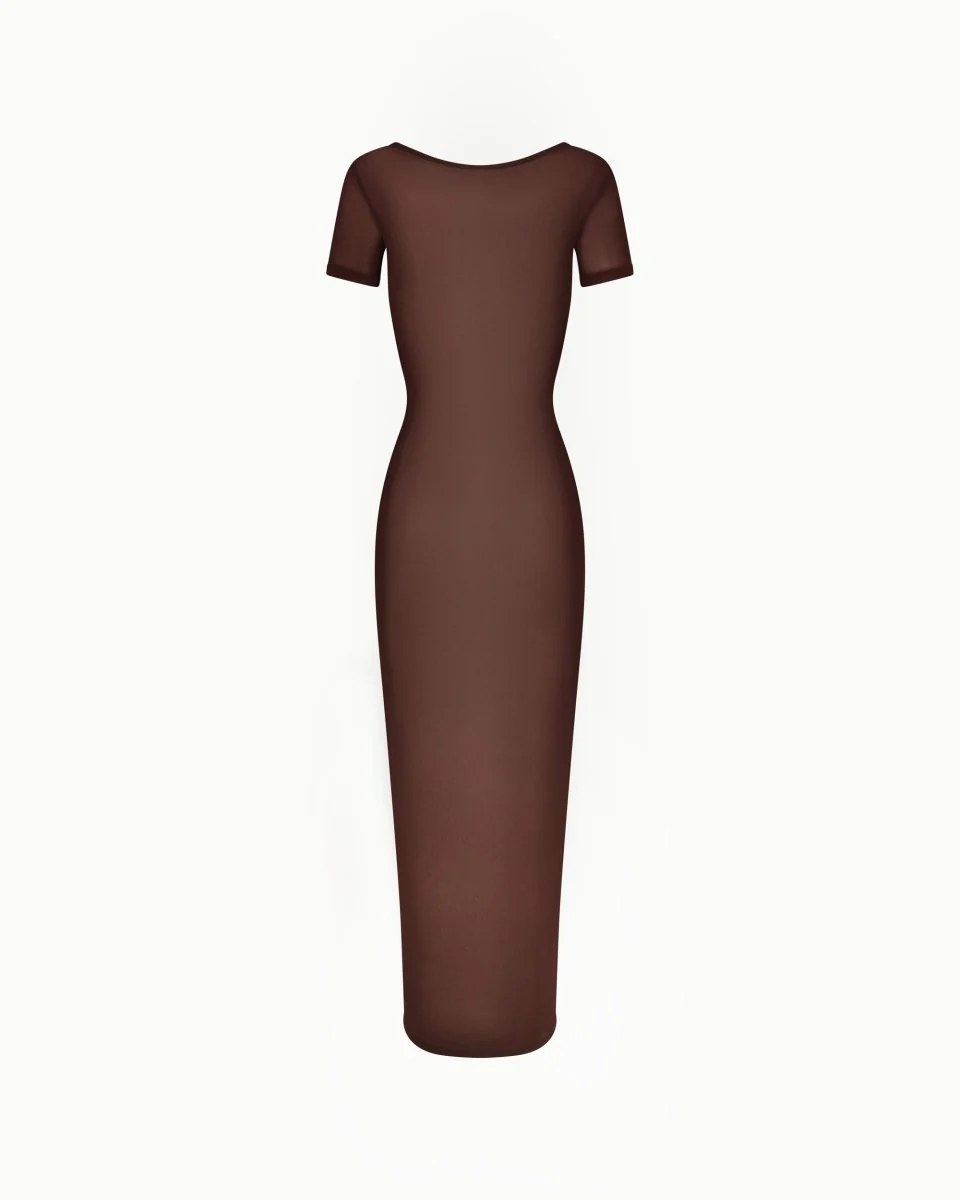 Mesh Scoop Neck Maxi Dress | Chocolate - Image 6