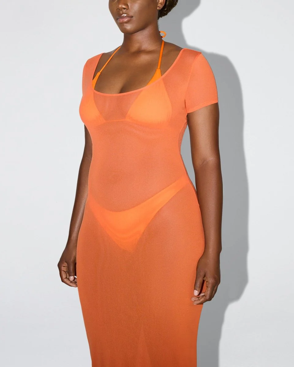 Mesh Scoop Neck Maxi Dress | Sunset