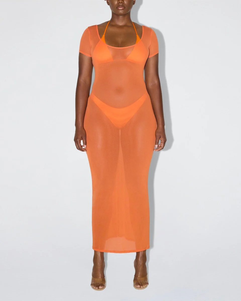 Mesh Scoop Neck Maxi Dress | Sunset - Image 3