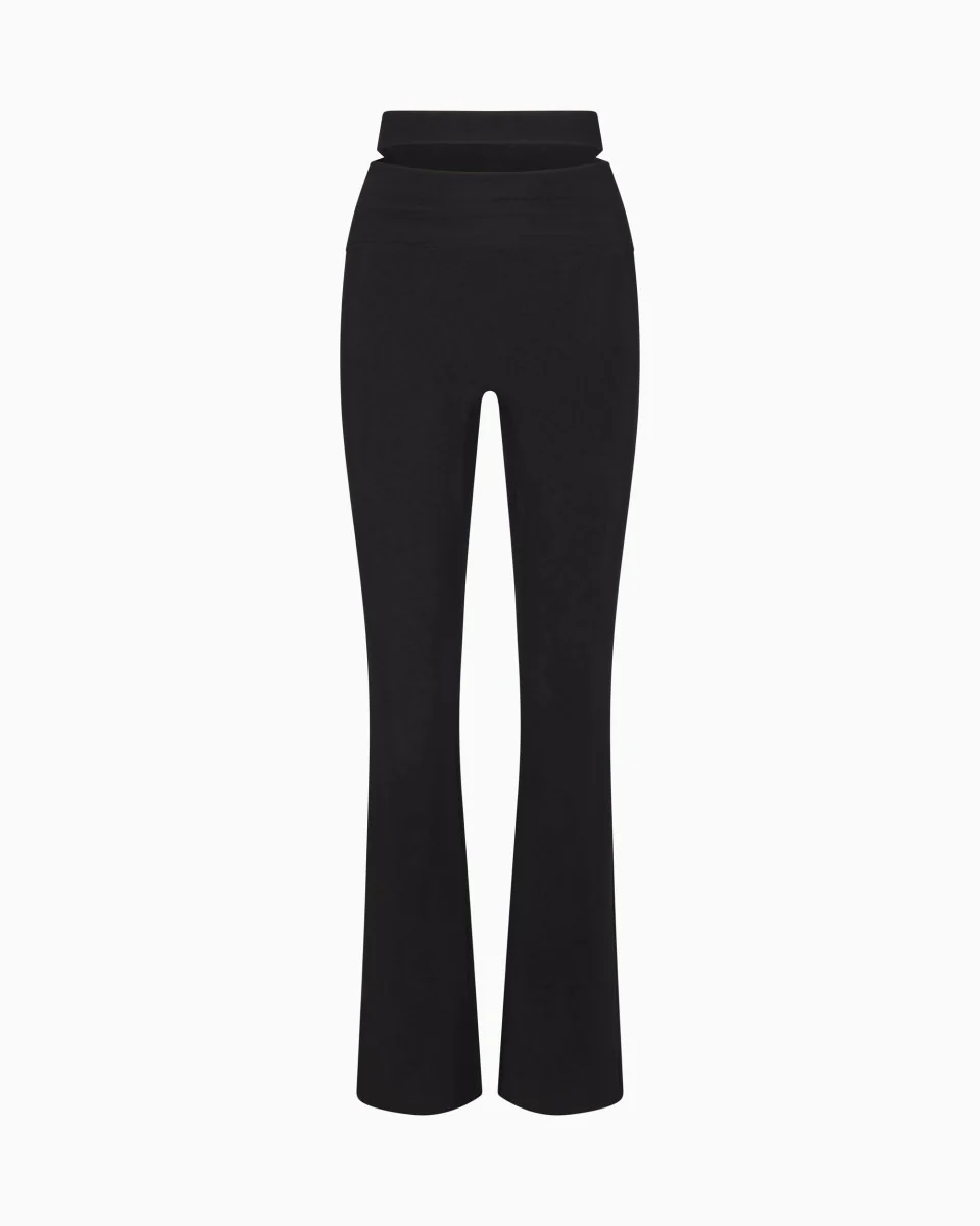 Mesh Stretch Cutout Foldover Pant | Black - Image 2