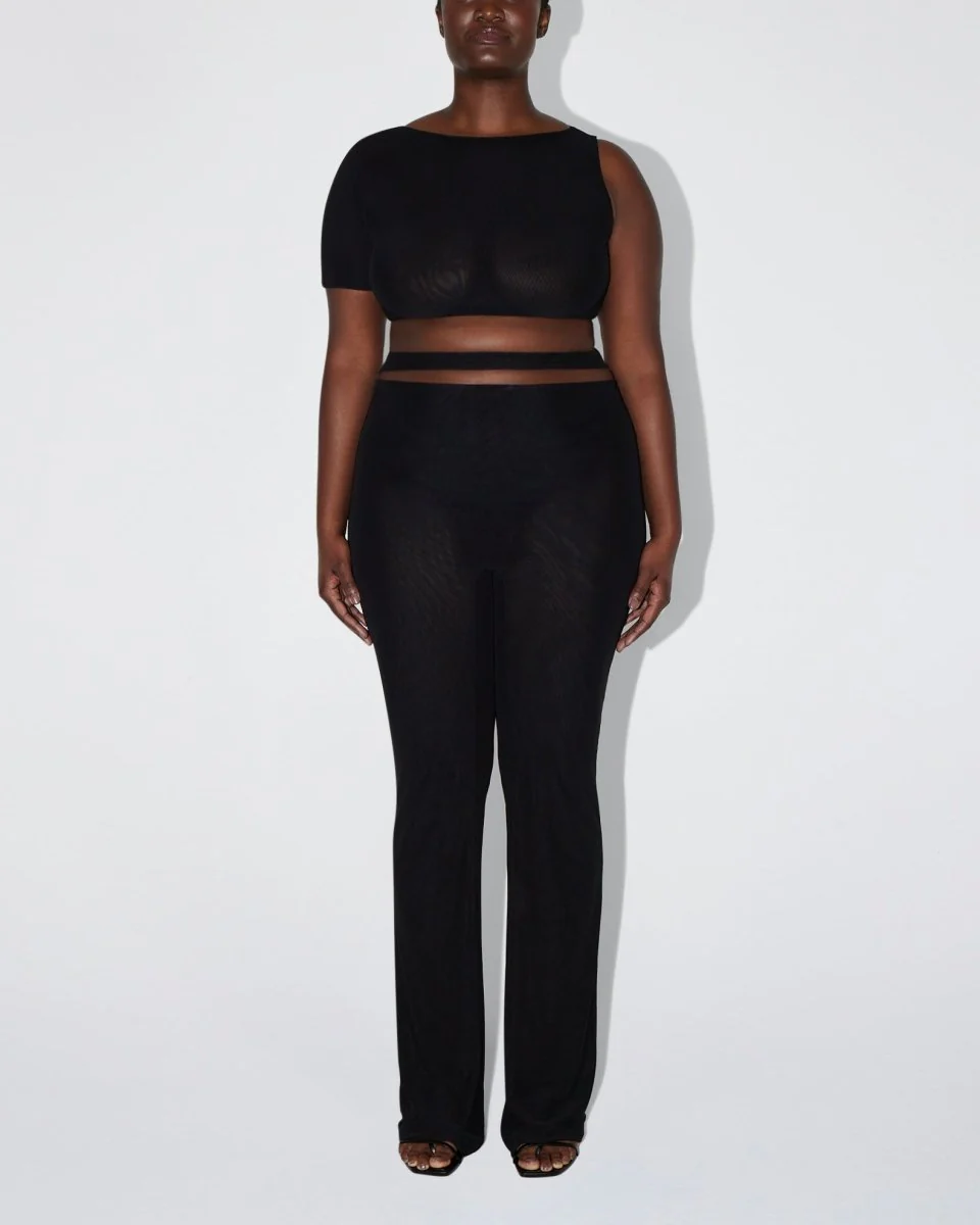 Mesh Stretch Cutout Foldover Pant | Black - Image 6