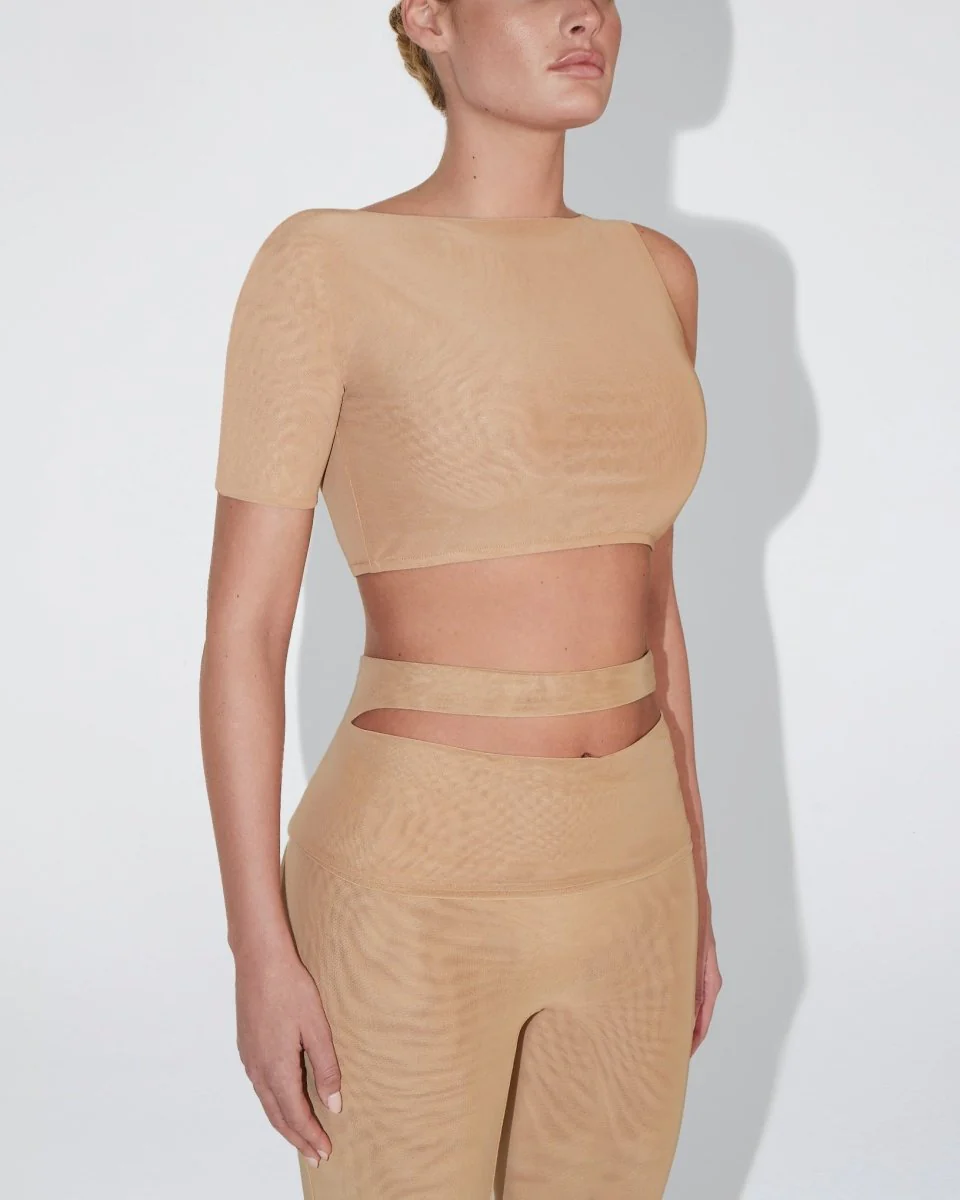 Mesh Stretch Cutout Foldover Pant | Nude - Image 5
