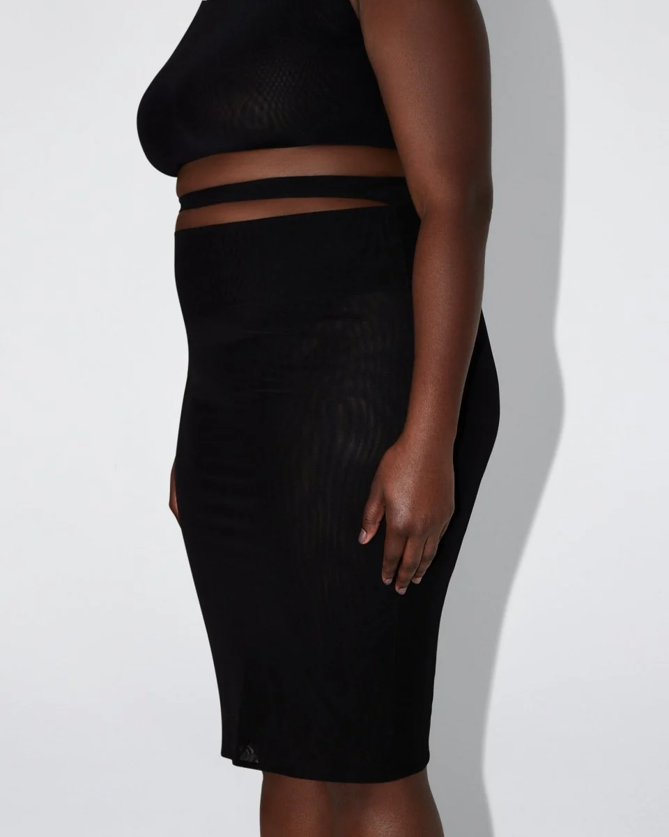 Mesh Stretch Cutout Skirt | Black - Image 11