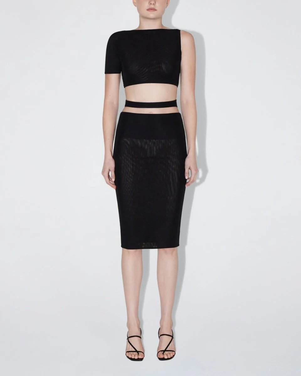 Mesh Stretch Cutout Skirt | Black - Image 3