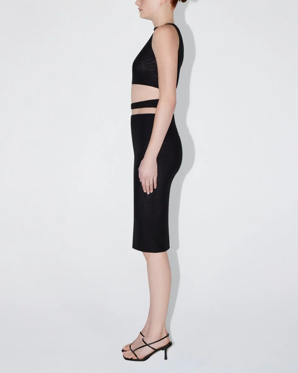Mesh Stretch Cutout Skirt | Black - Image 4