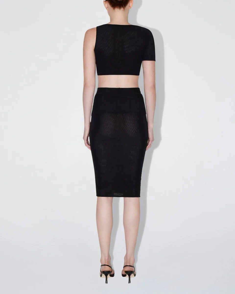 Mesh Stretch Cutout Skirt | Black - Image 5