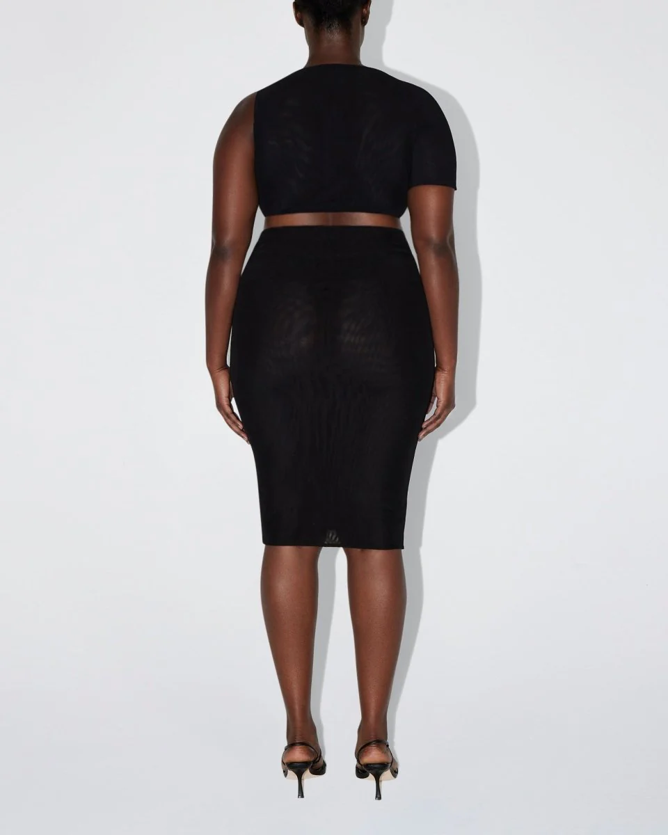 Mesh Stretch Cutout Skirt | Black - Image 8