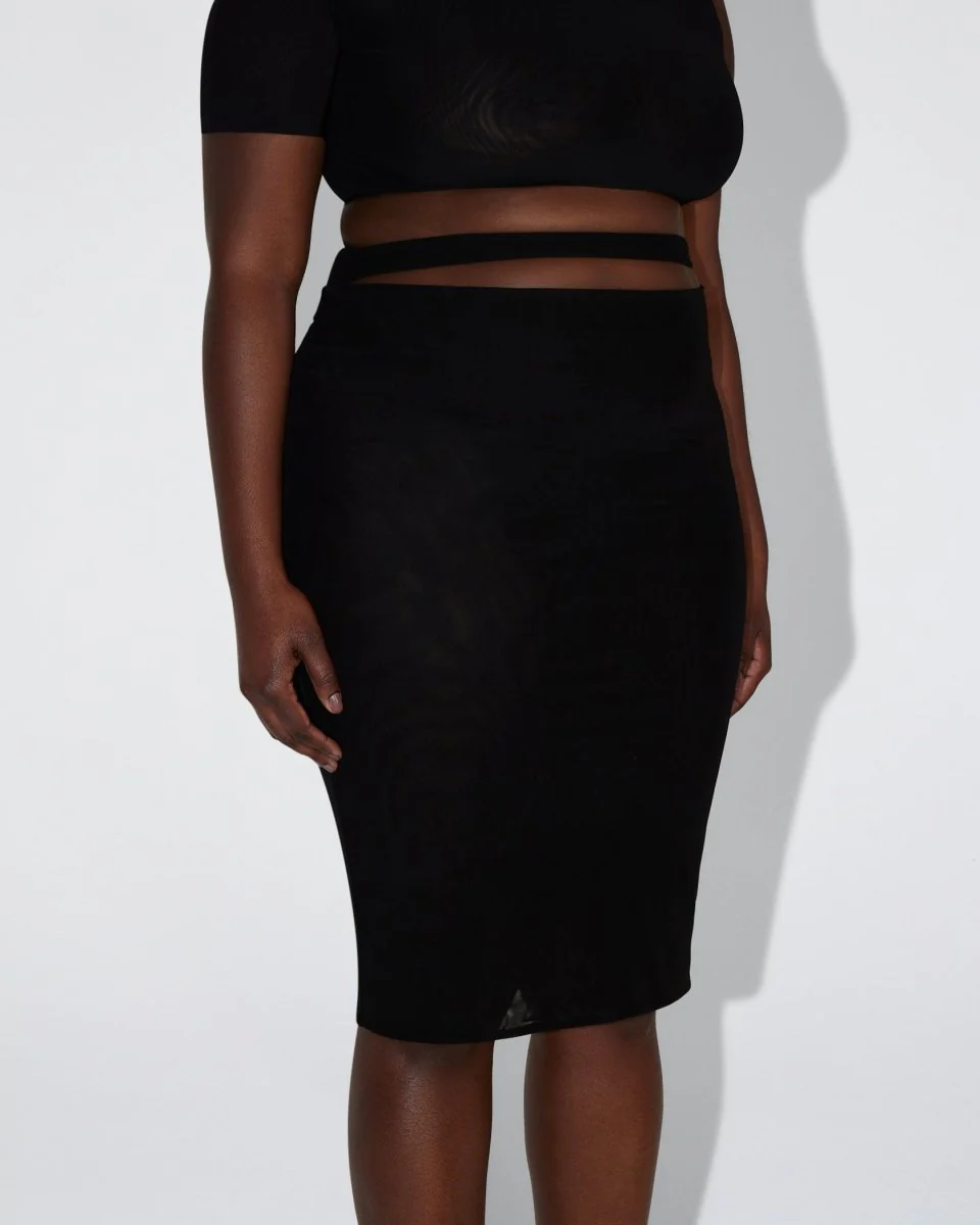 Mesh Stretch Cutout Skirt | Black - Image 9