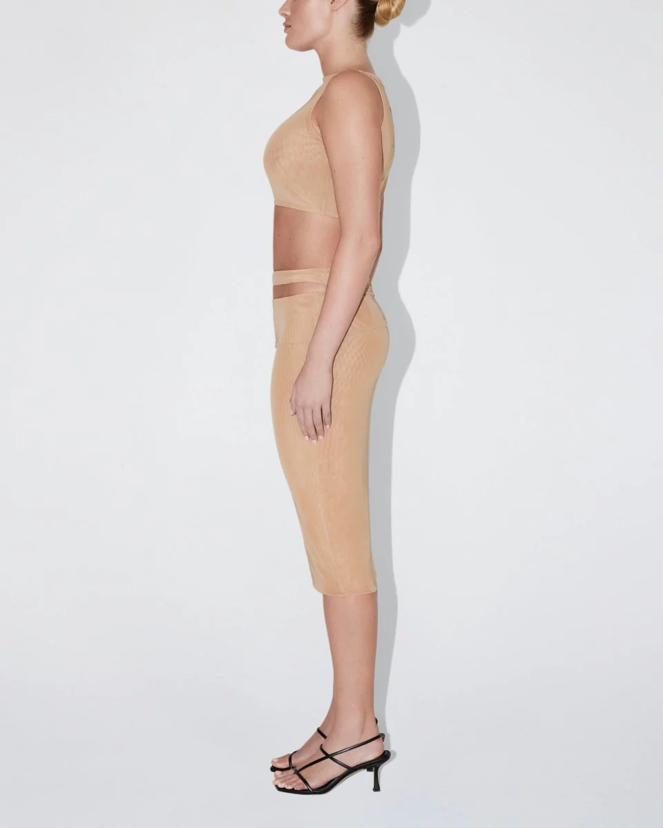 Mesh Stretch Cutout Skirt | Nude - Image 4