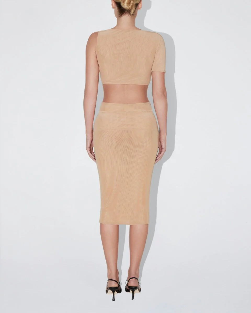 Mesh Stretch Cutout Skirt | Nude - Image 5