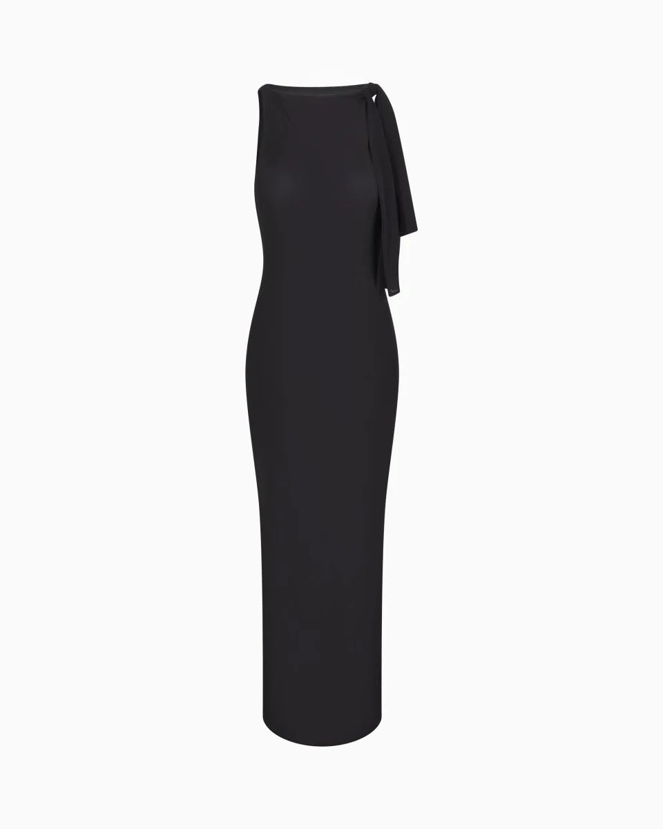 Mesh Stretch Knotted Maxi Dress | Black - Image 2