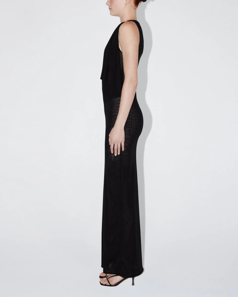 Mesh Stretch Knotted Maxi Dress | Black - Image 3