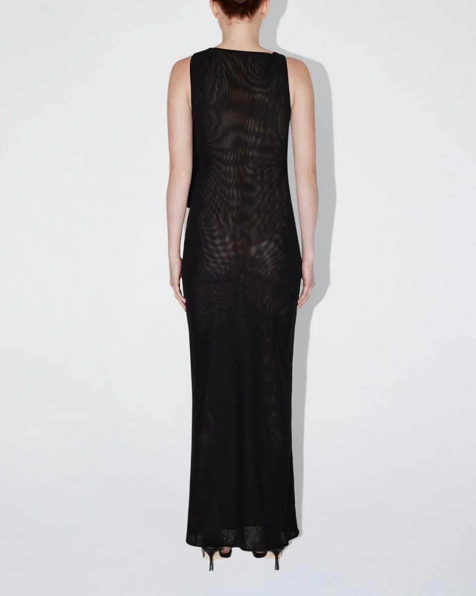 Mesh Stretch Knotted Maxi Dress | Black - Image 4
