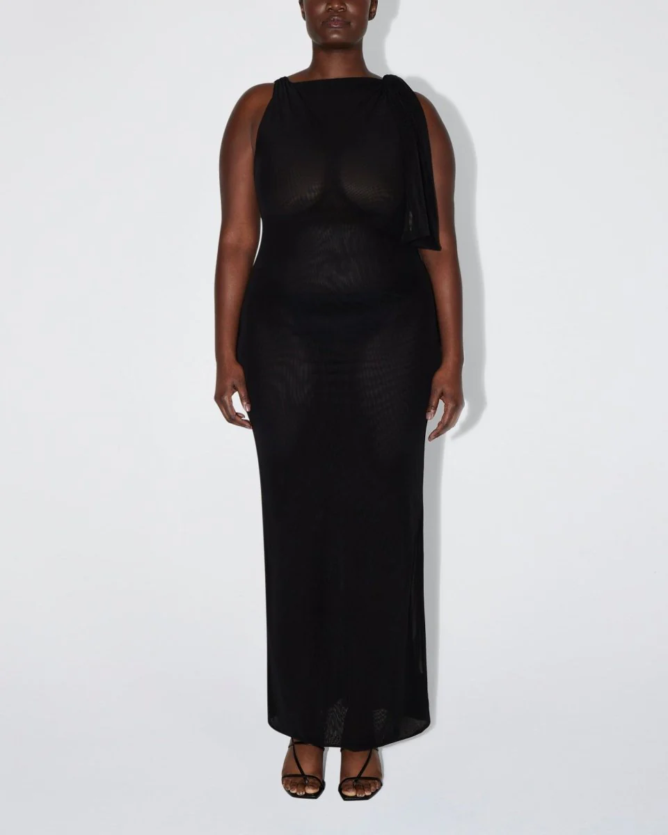 Mesh Stretch Knotted Maxi Dress | Black - Image 6