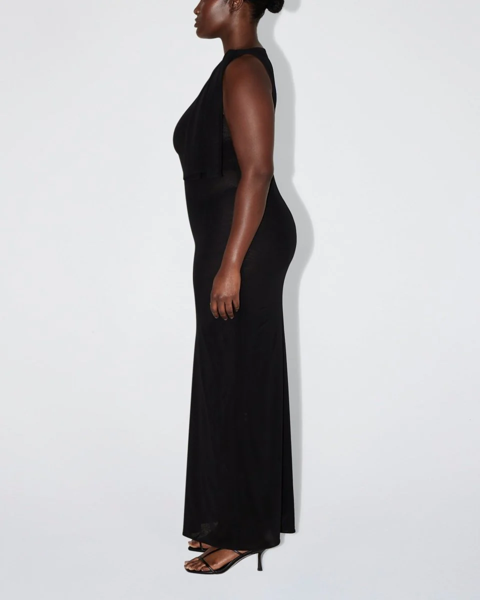 Mesh Stretch Knotted Maxi Dress | Black - Image 7