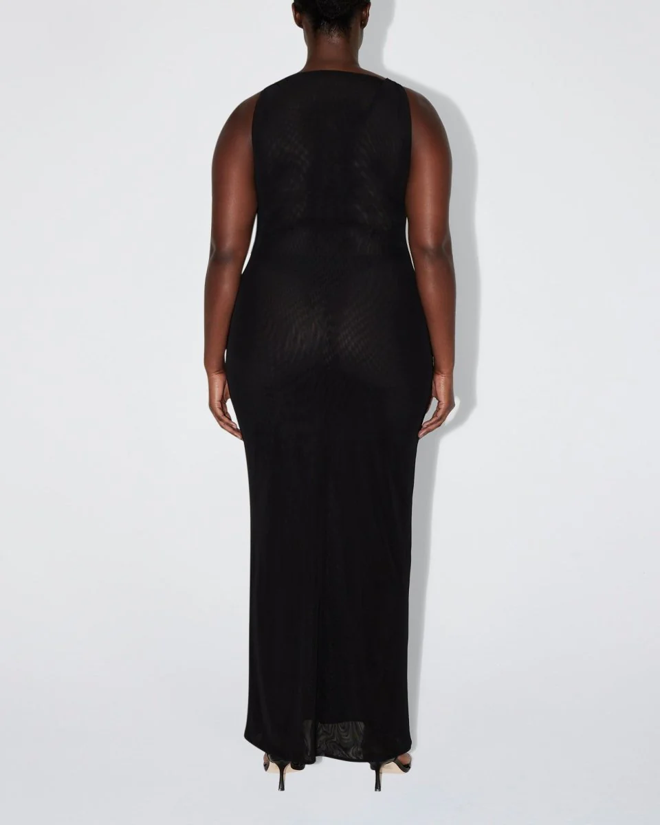 Mesh Stretch Knotted Maxi Dress | Black - Image 8