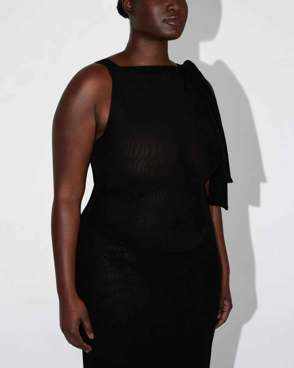 Mesh Stretch Knotted Maxi Dress | Black - Image 9