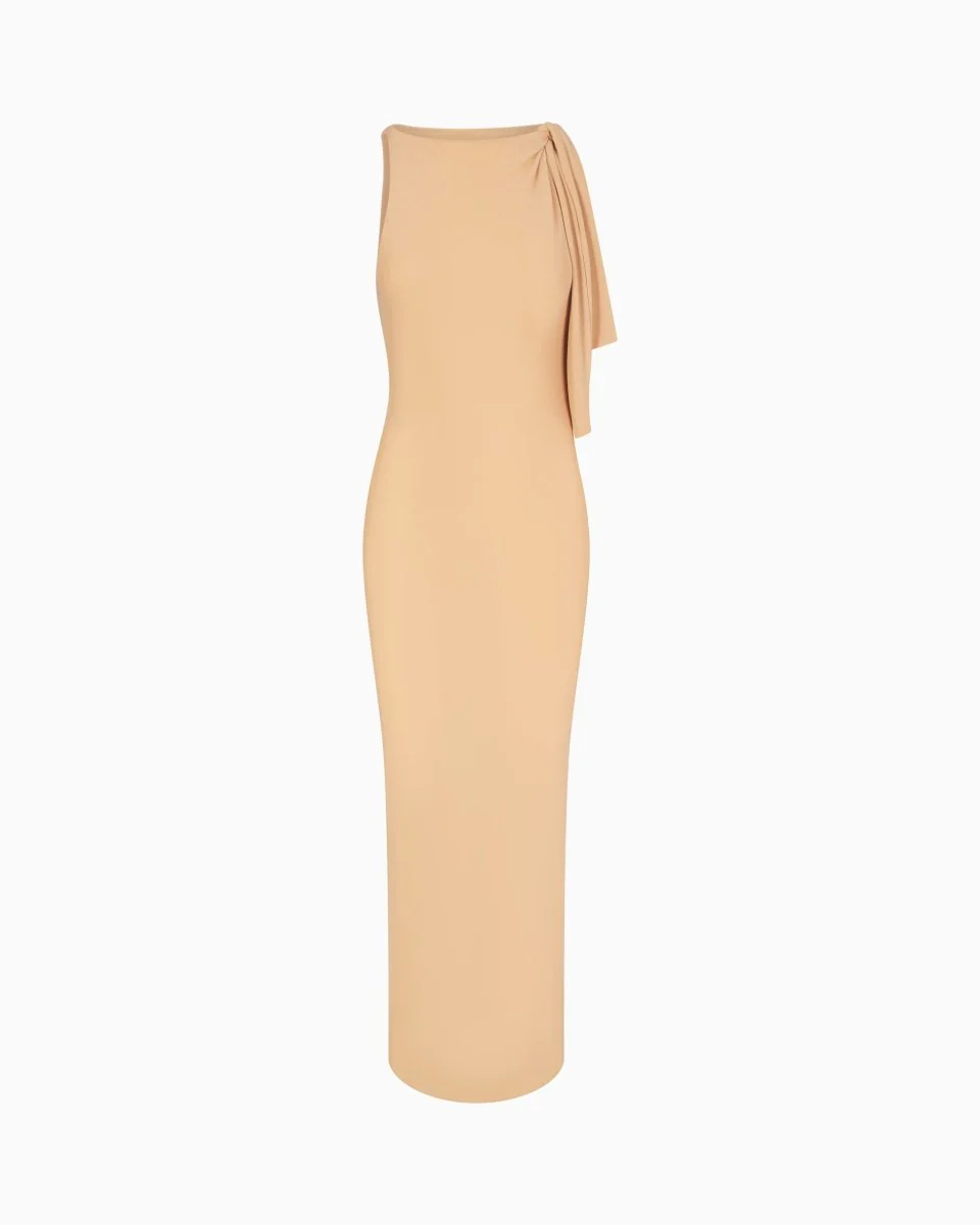 Mesh Stretch Knotted Maxi Dress | Nude - Image 2