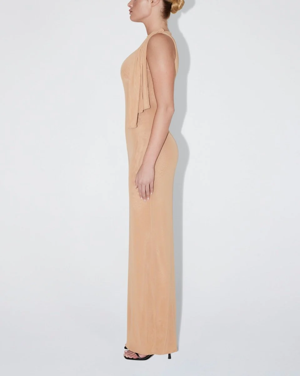 Mesh Stretch Knotted Maxi Dress | Nude - Image 3