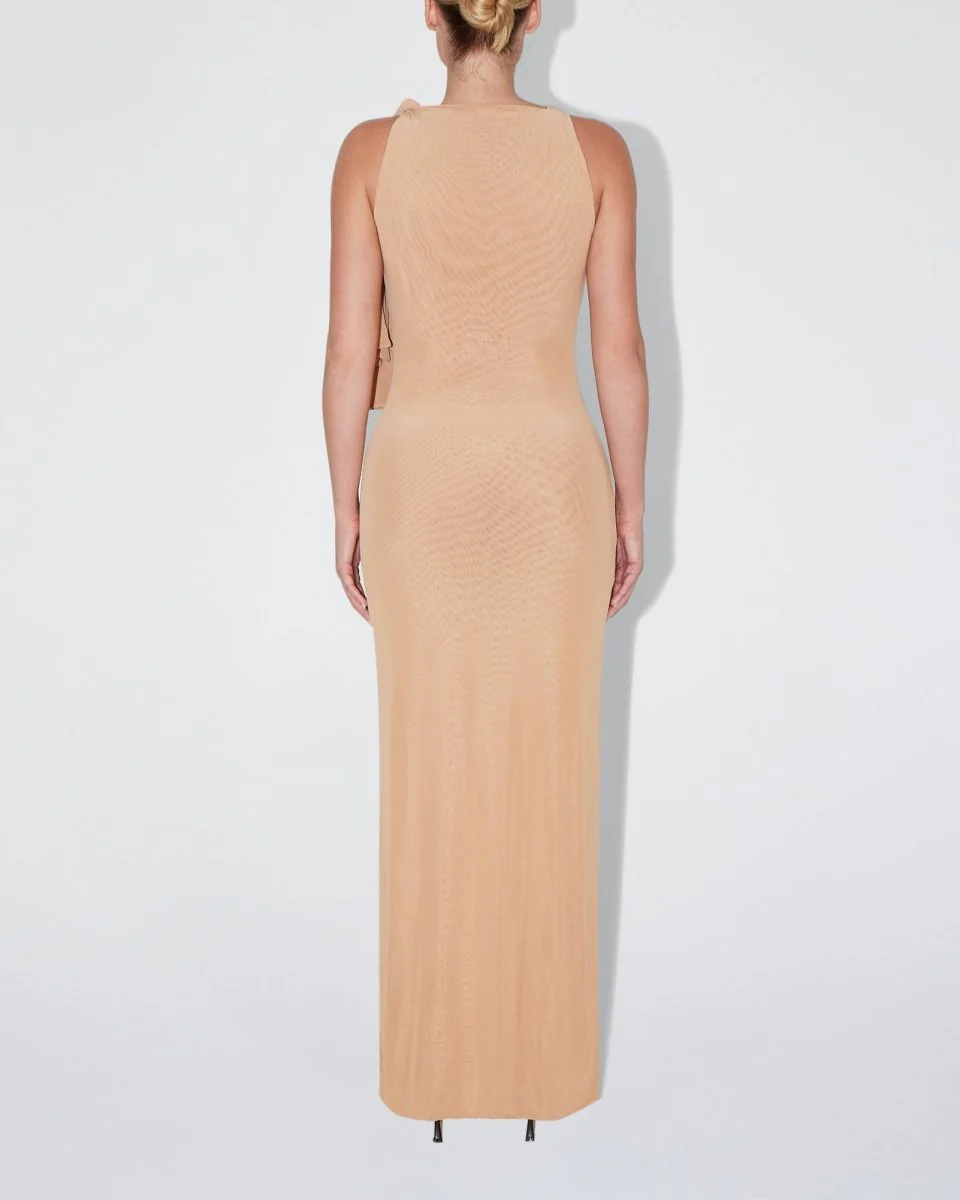 Mesh Stretch Knotted Maxi Dress | Nude - Image 4