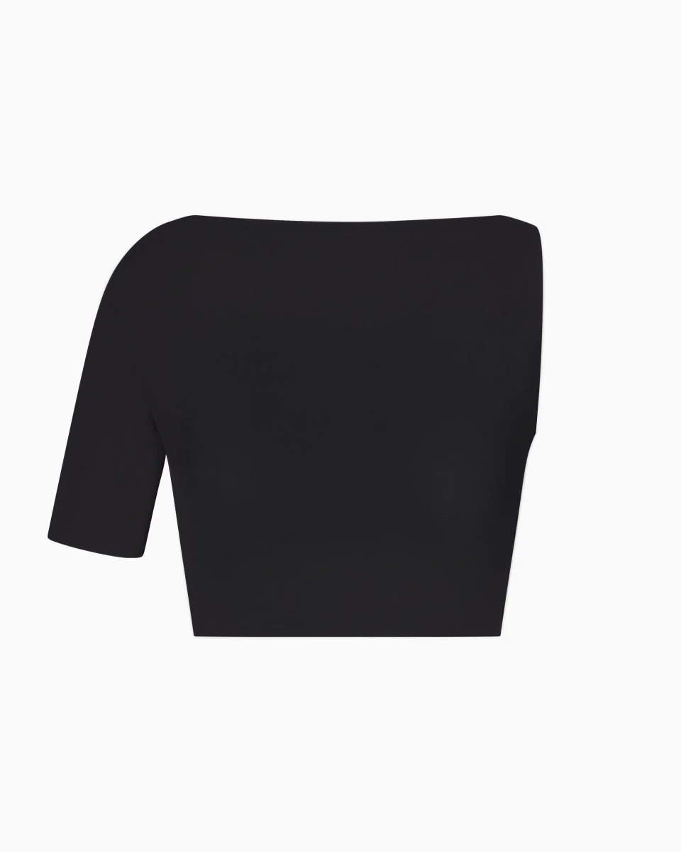 Mesh Stretch Micro One Shoulder Top | Black - Image 2