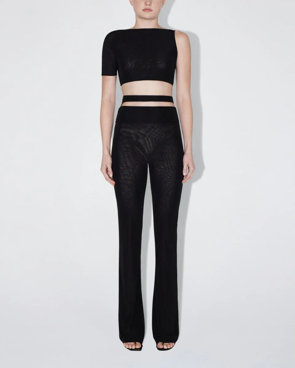 Mesh Stretch Micro One Shoulder Top | Black - Image 3
