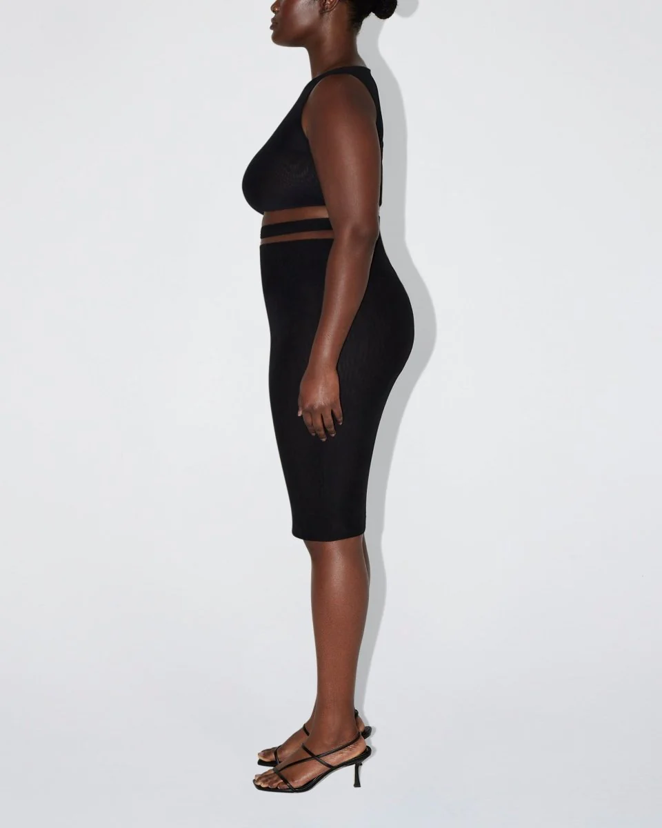 Mesh Stretch Micro One Shoulder Top | Black - Image 8