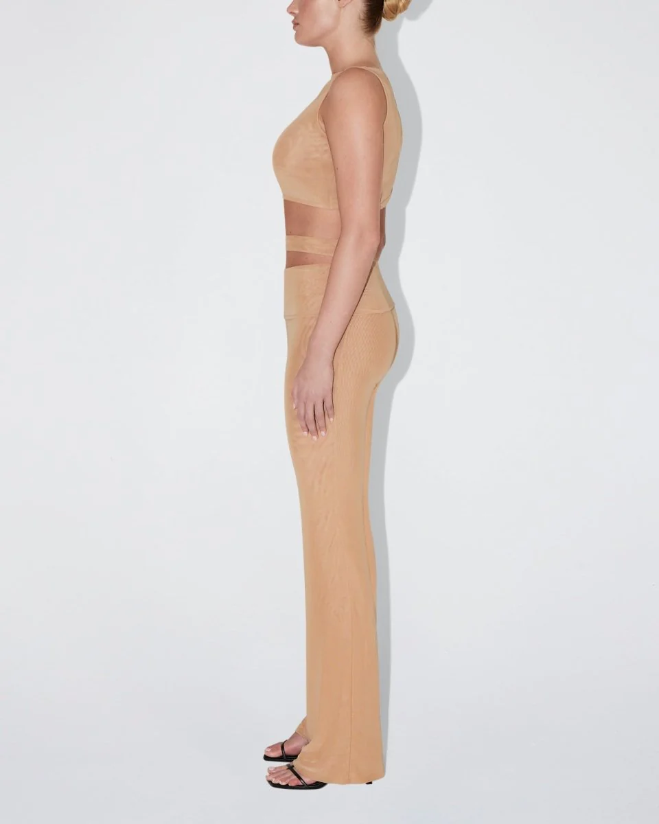 Mesh Stretch Micro One Shoulder Top | Nude - Image 4