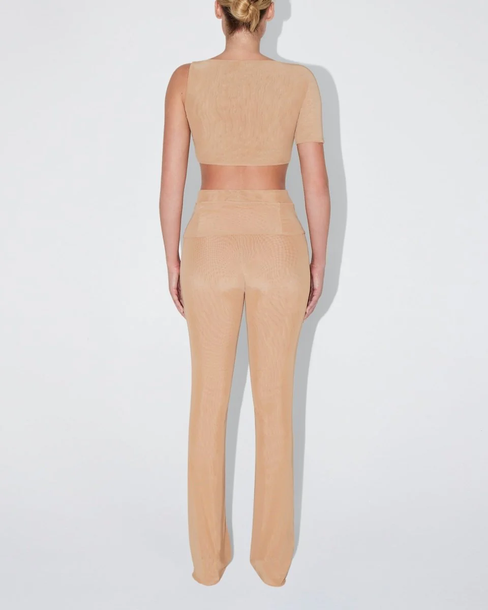 Mesh Stretch Micro One Shoulder Top | Nude - Image 5