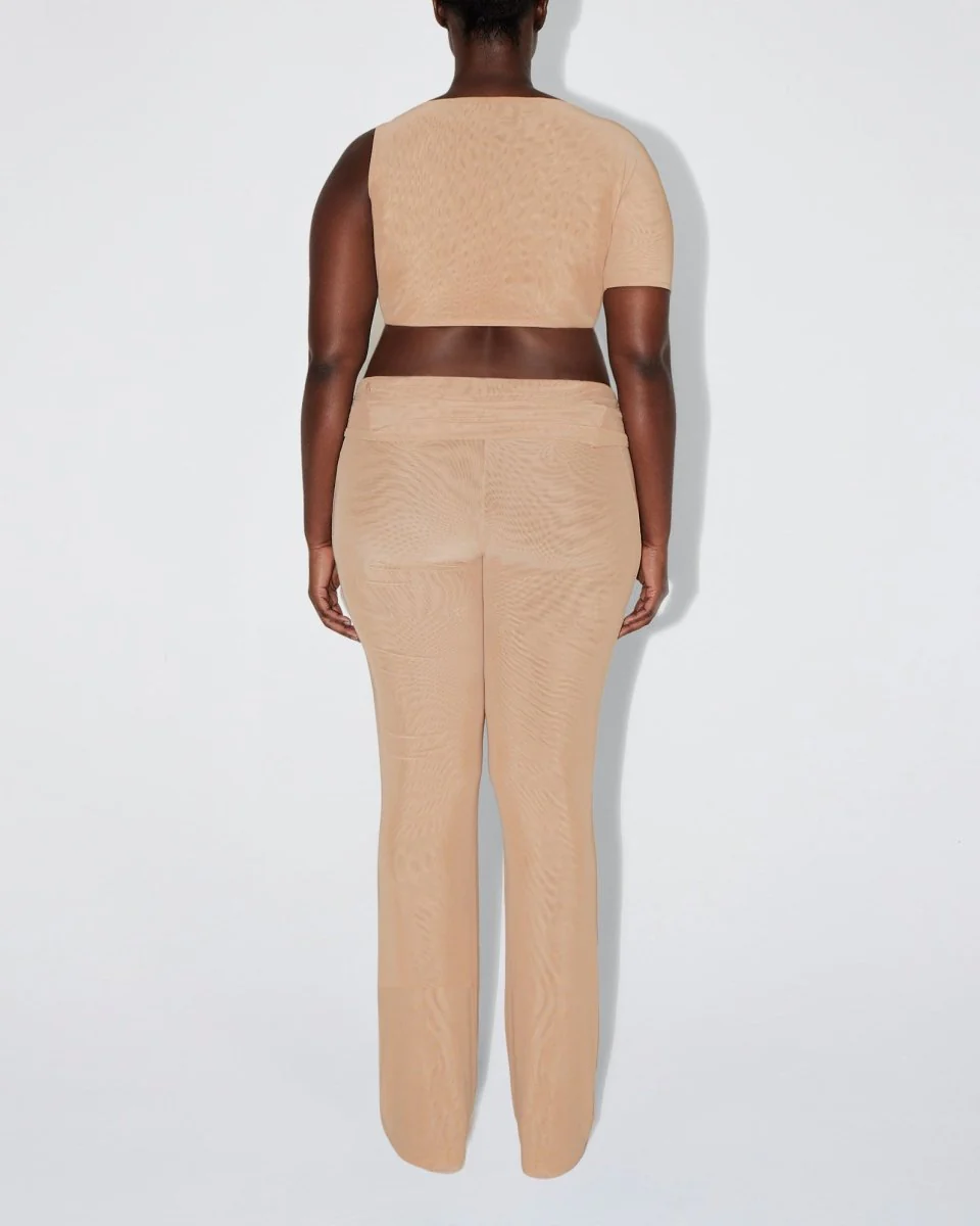 Mesh Stretch Micro One Shoulder Top | Nude - Image 9