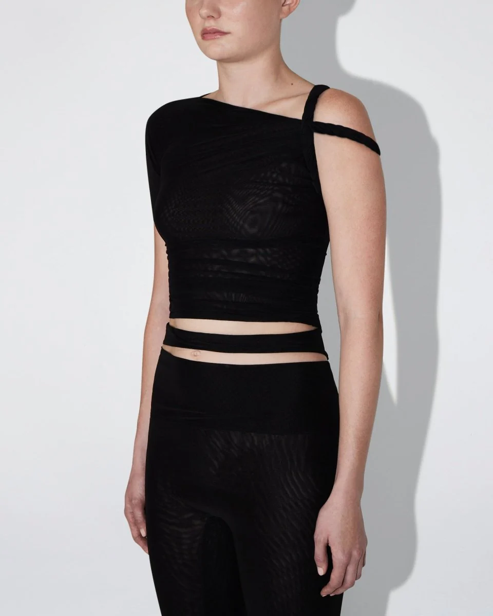 Mesh Stretch Twisted Top | Black - Image 6