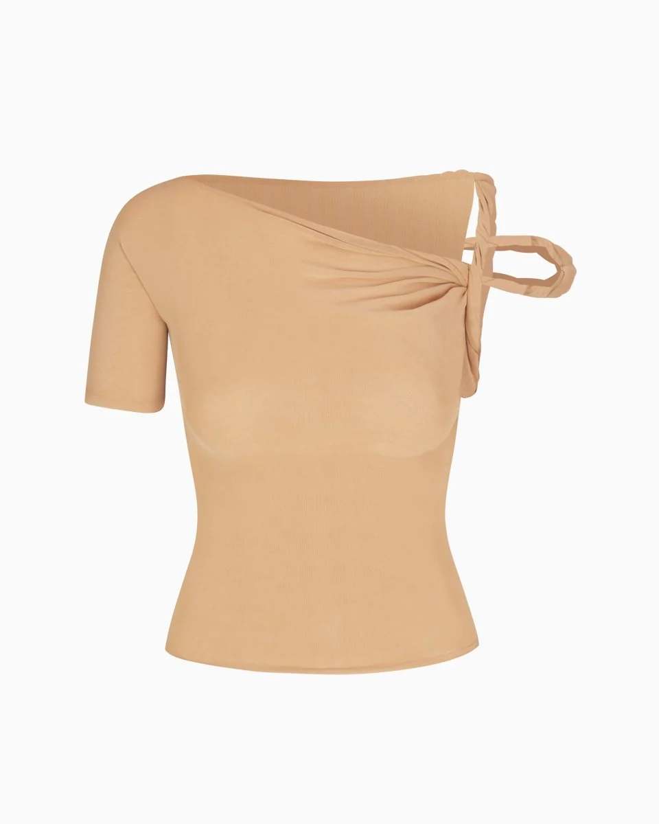 Mesh Stretch Twisted Top | Nude - Image 2