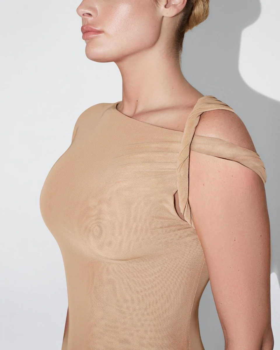 Mesh Stretch Twisted Top | Nude - Image 6